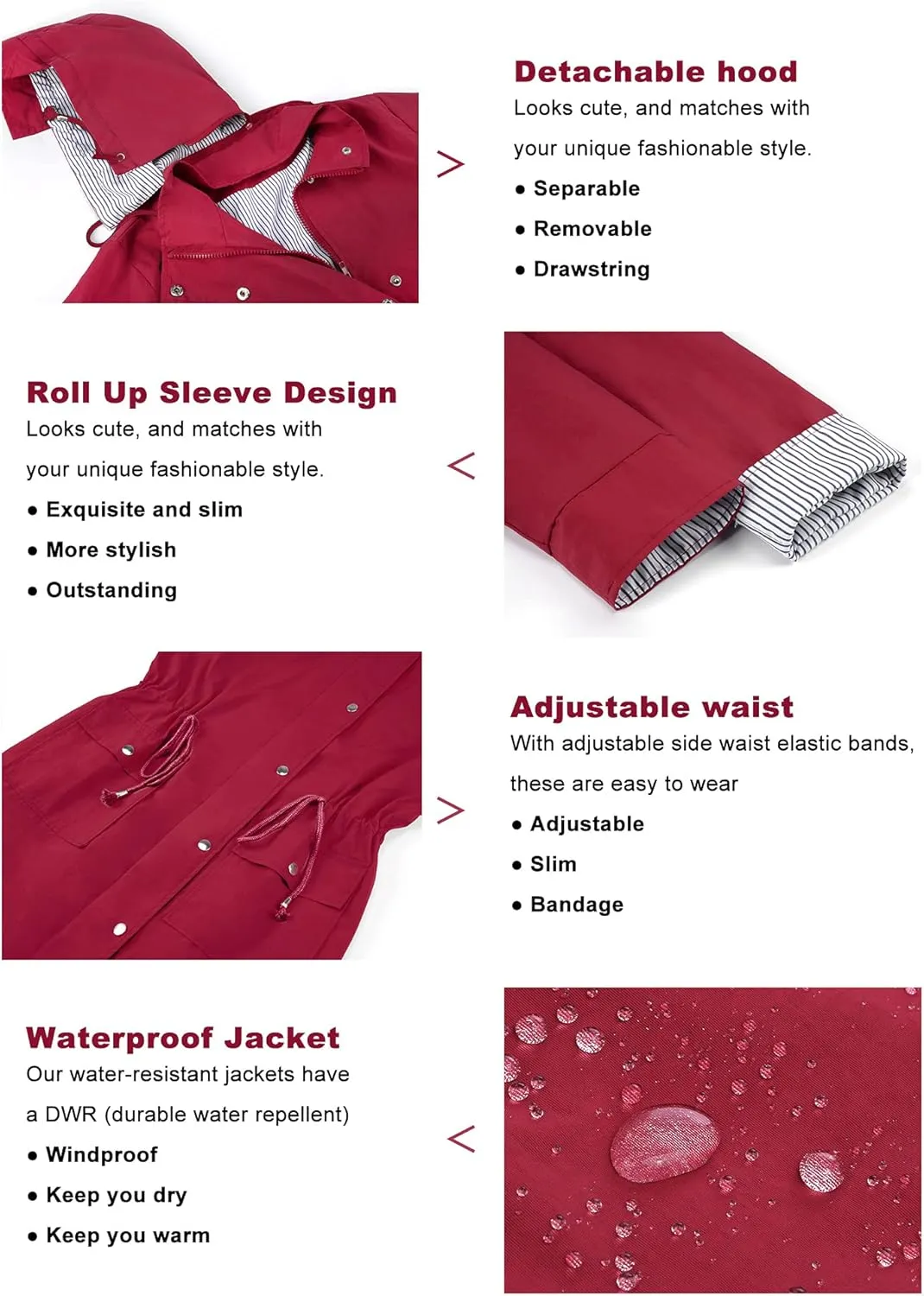 Twinklady Rain Jacket Women Windbreaker Striped Climbing Raincoats Waterproof Lightweight Outdoor Hooded Trench Coats