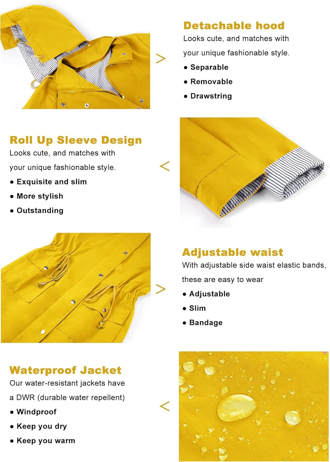 Twinklady Rain Jacket Women Windbreaker Striped Climbing Raincoats Waterproof Lightweight Outdoor Hooded Trench Coats