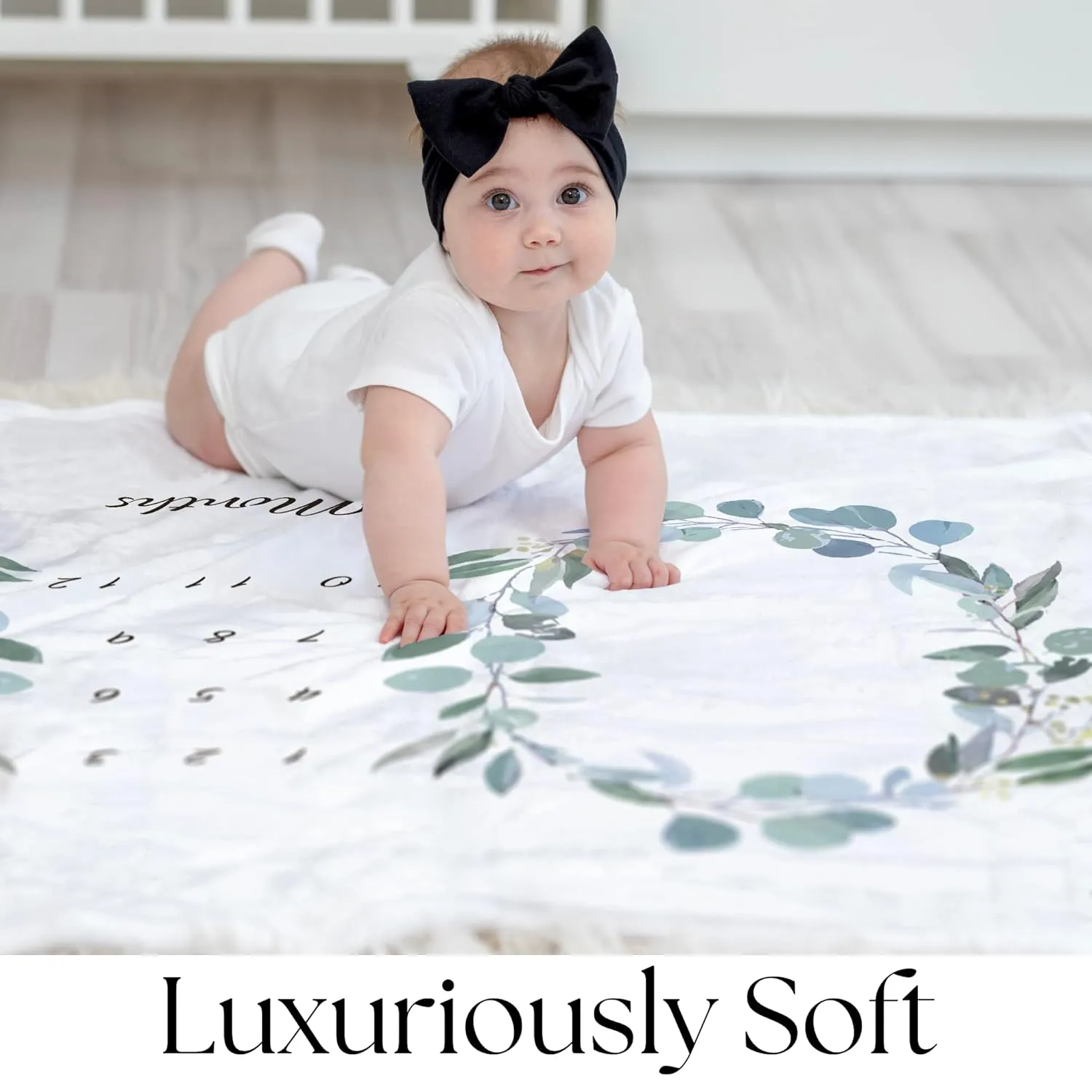 Twins Monthly Milestone Blanket - Soft Fleece Eucalyptus Leaves Design - Gender Neutral for Boys or Girls, Baby Shower Nursery Decor, Twin Essentials, 50x40
