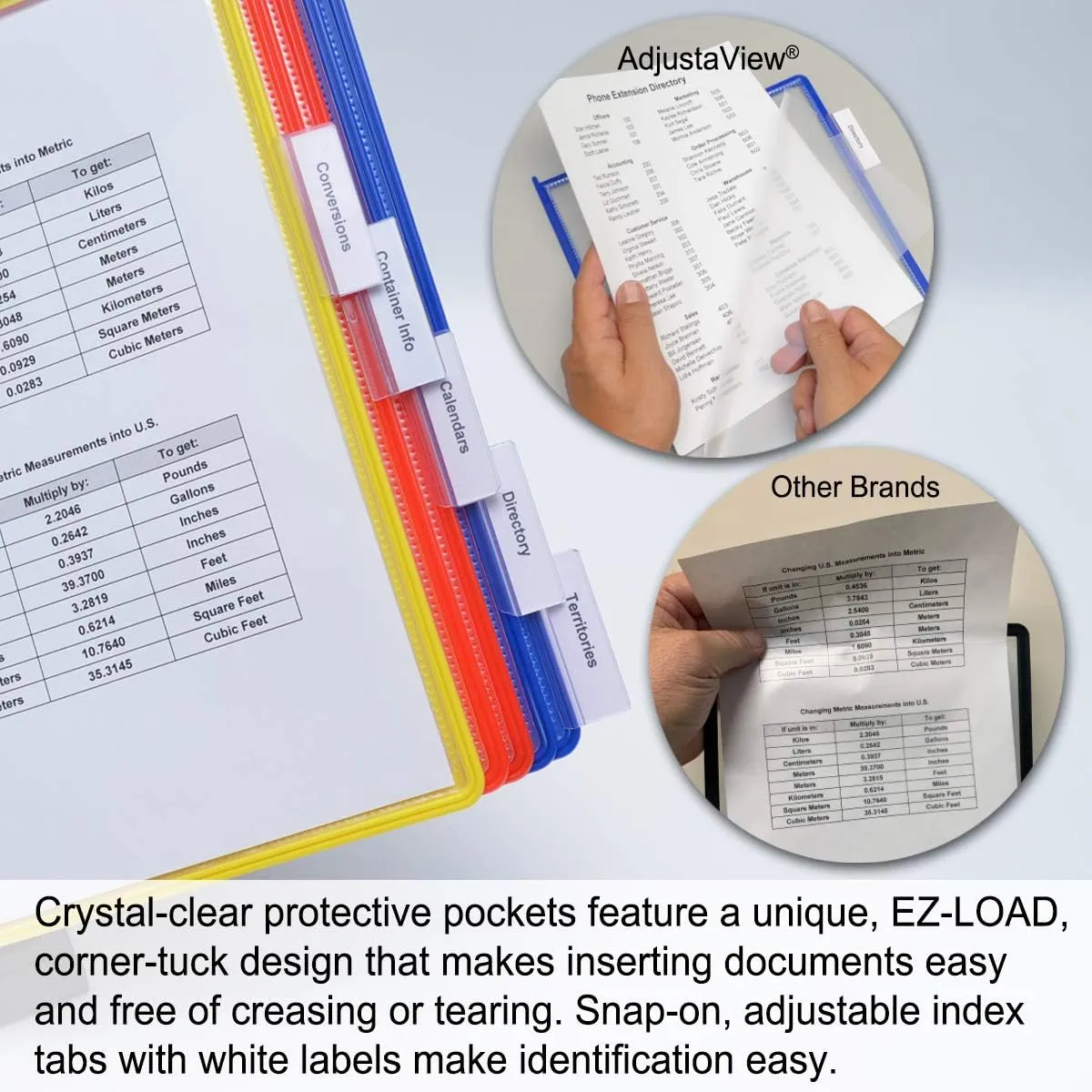 Ultimate Office AdjustaView 10-Pocket Desk Reference Organizer with Easy-Load Pockets and Compact Weighted Base for Maximum Stability (Colored Pockets)