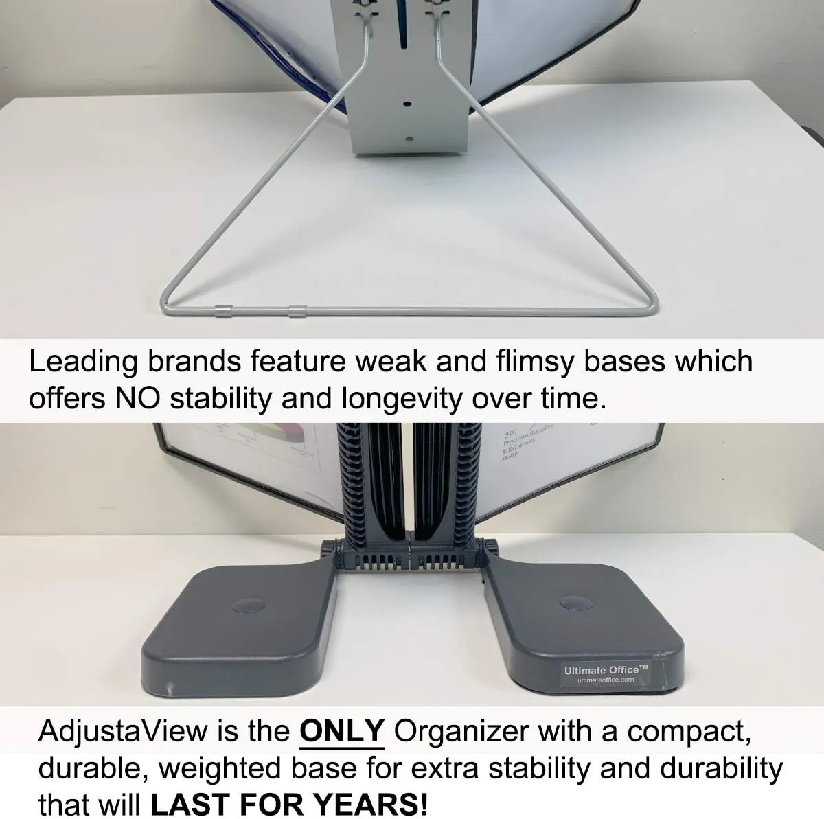 Ultimate Office AdjustaView 20-Pocket Desk Reference Organizer with Easy-Load Pockets and Compact Weighted Base for Stability (Colored Pockets)