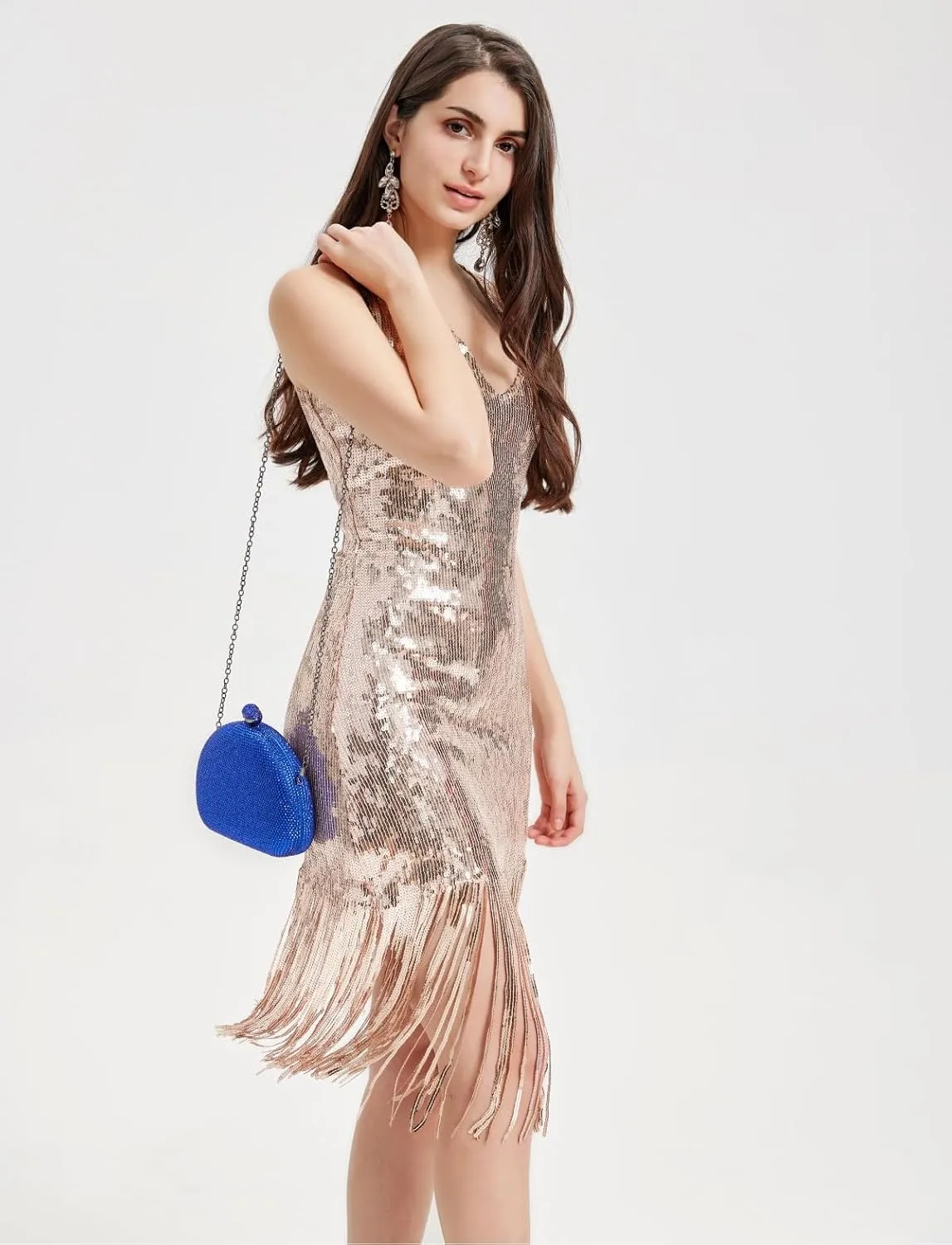 UMREN Women Sparkly Rhinestone Evening Bag Crystal Clutch Purses Glitter Shell Shaped Handbag Wedding Prom Shoulder Bag