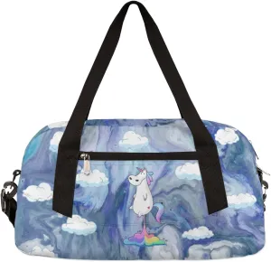 Unicorn Clouds Kids Duffel Bag for Girls Boys Teens, Watercolor Dance Bag Overnight Small Duffel Bag Carry On Weekend Sports Gym Travel Bag for School Practice Gymnastics Ballet