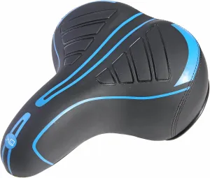 UNISTRENGH Bike Saddle with Exclusive Shock Absorber Ball Base, Big Bum Extra Wide Leather Bicycle Seat Soft Comfy Gel Padded Cushion with Reflective Tape