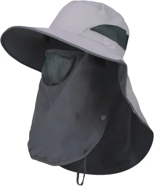 UPF 50  Sun Hats for Men Women, Wide Brim & Face Neck Flap Fishing Hat, UV Protection Summer Hat for Fishing Hiking Outdoor
