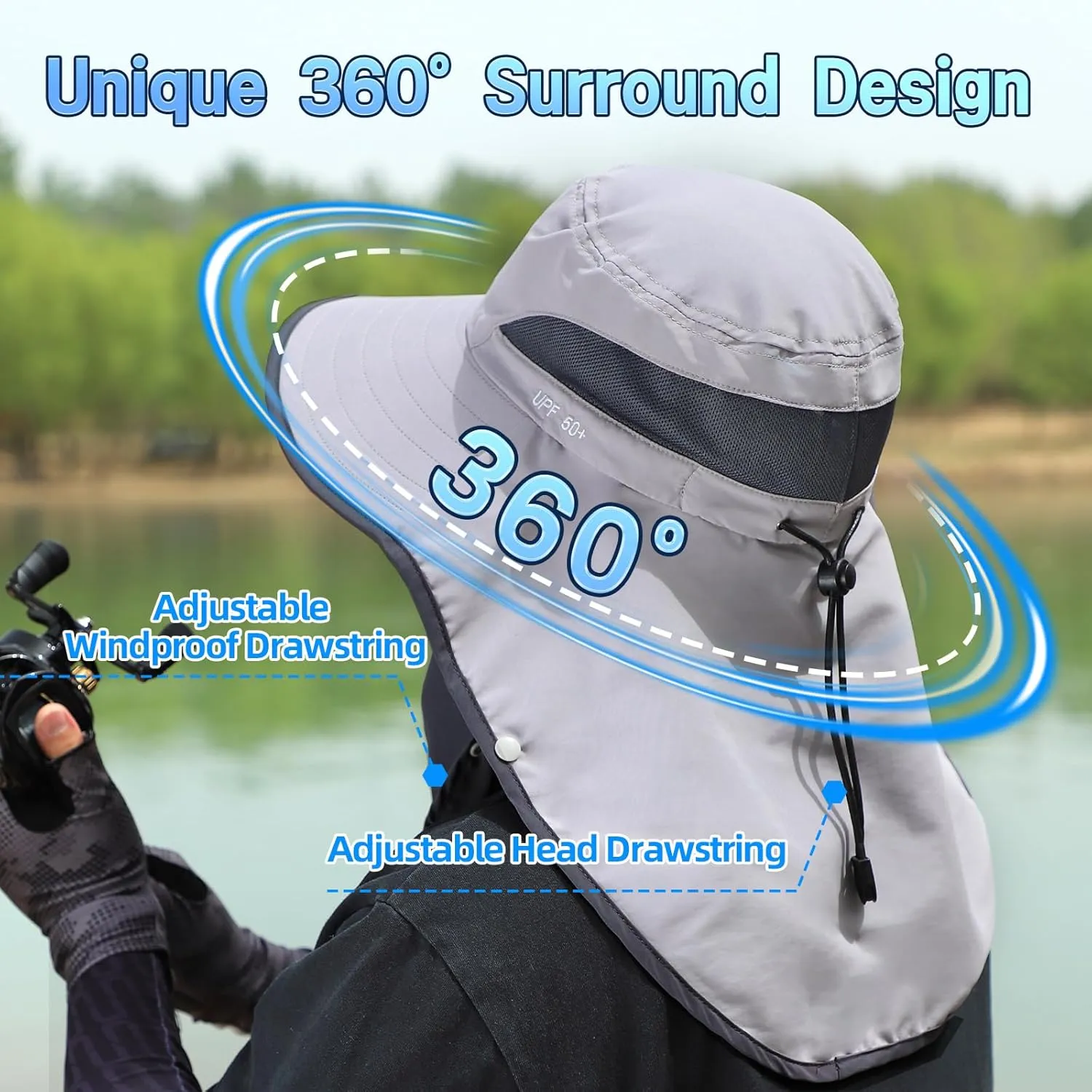 UPF 50  Sun Hats for Men Women, Wide Brim & Face Neck Flap Fishing Hat, UV Protection Summer Hat for Fishing Hiking Outdoor