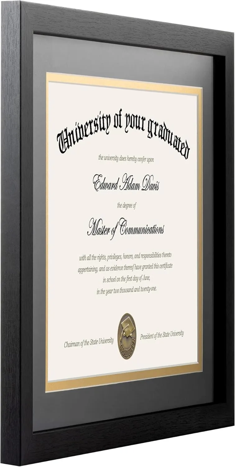upsimples 11x14 Diploma Frame Certificate Degree Document Frame with High Definition Glass, 8.5 x 11 with Mat for Wall and Tabletop, Black, 2 Pack
