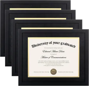 upsimples 11x14 Diploma Frame Certificate Degree Document Frame with High Definition Glass, 8.5 x 11 with mat for Wall and Tabletop, Black Double Mat, 4 Pack