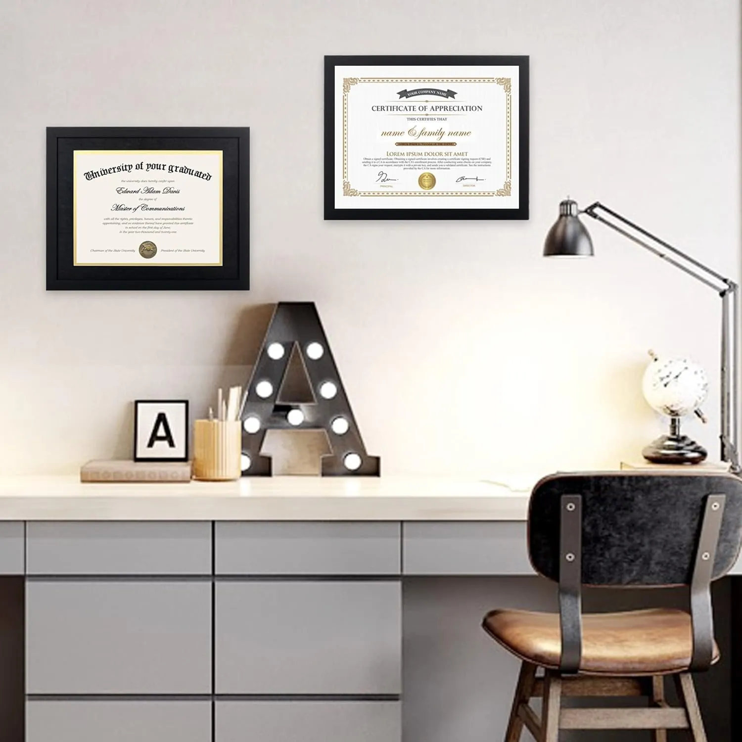 upsimples 11x14 Diploma Frame Certificate Degree Document Frame with High Definition Glass, 8.5 x 11 with mat for Wall and Tabletop, Black Double Mat, 4 Pack