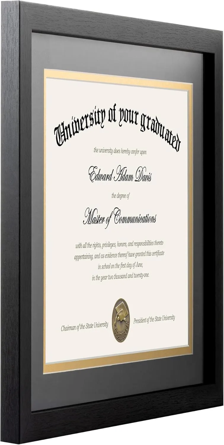 upsimples 11x14 Diploma Frame Certificate Degree Document Frame with High Definition Glass, 8.5 x 11 with mat for Wall and Tabletop, Black Double Mat, 4 Pack