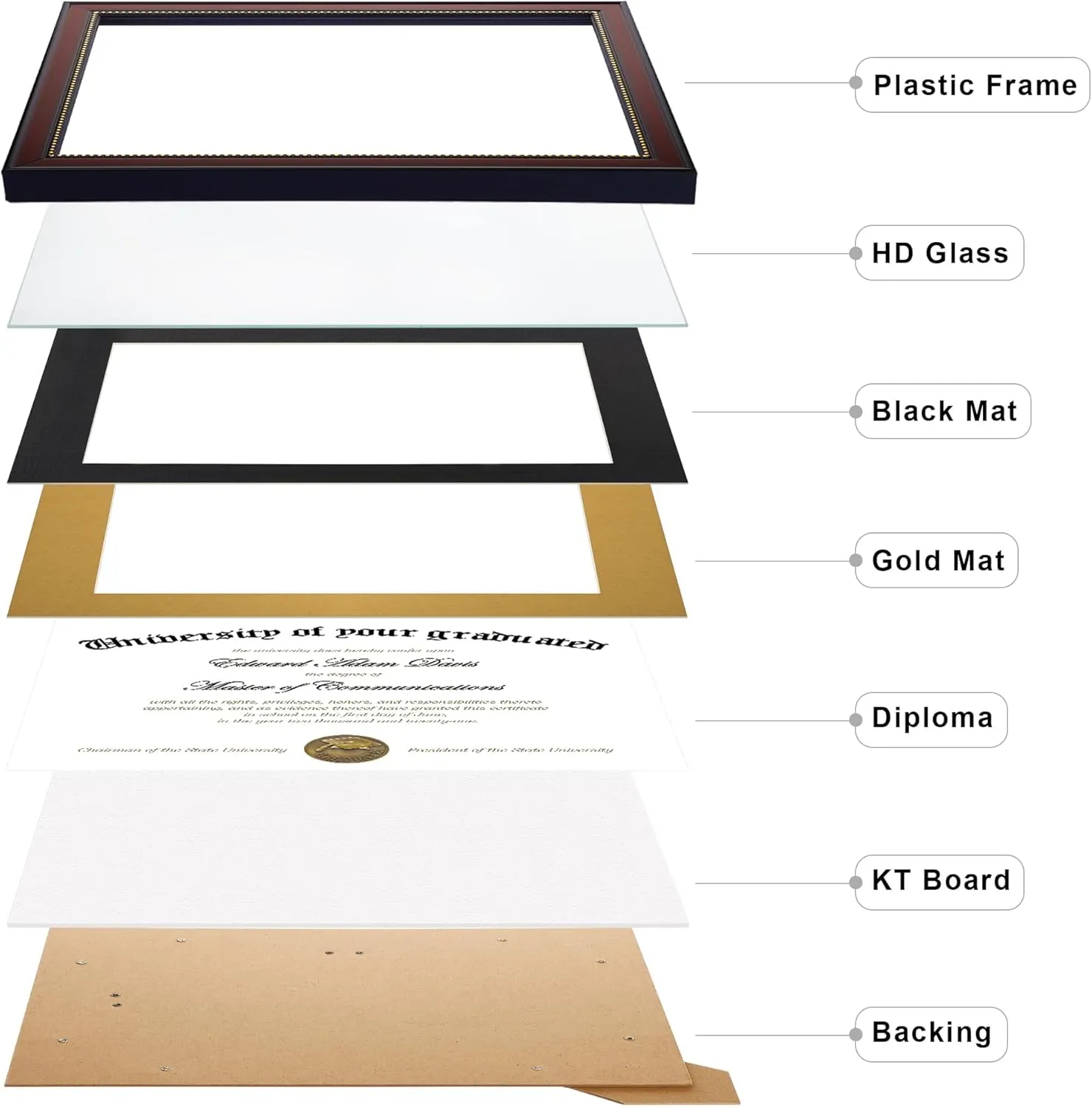 upsimples 11x14 Diploma Frame with High Definition Glass, Display 8.5x11 Certificate with Black over Gold Mat, Degree Document Frame for Wall and Tabletop, Mahogany with Gold Beads, 1 Pack