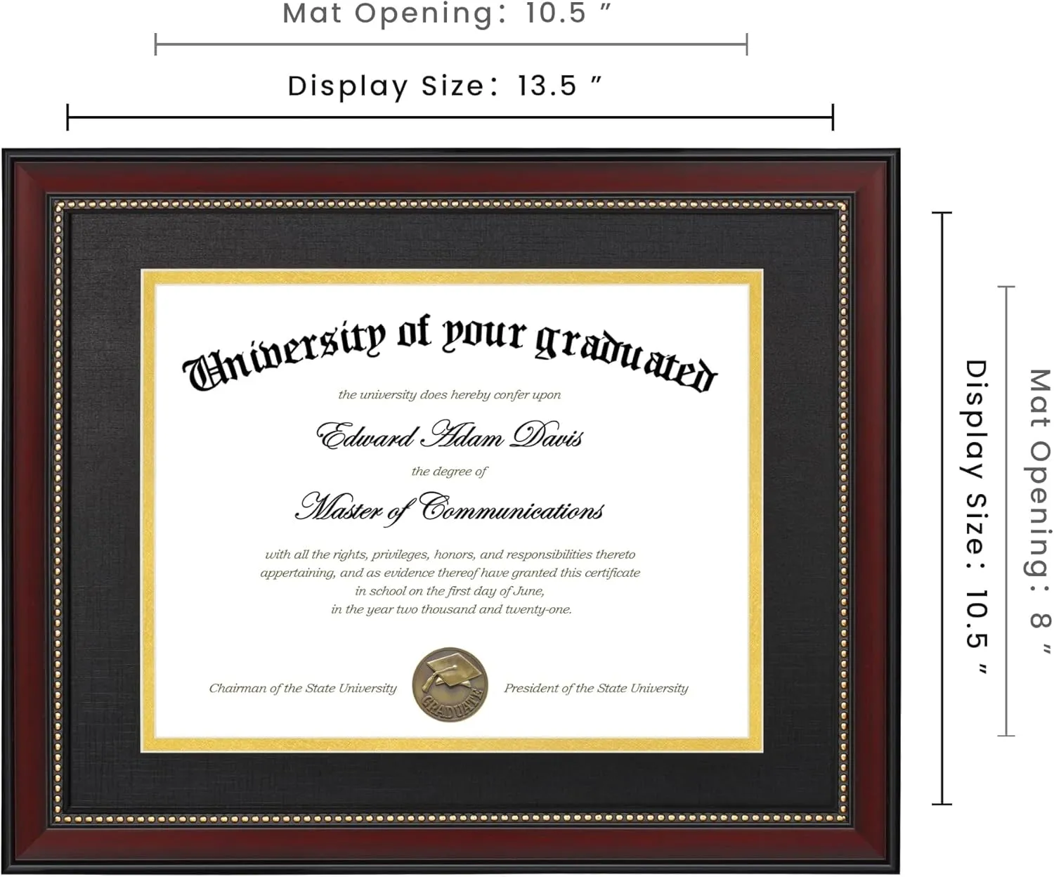 upsimples 11x14 Diploma Frame with High Definition Glass, Display 8.5x11 Certificate with Black over Gold Mat, Degree Document Frame for Wall and Tabletop, Mahogany with Gold Beads, 1 Pack