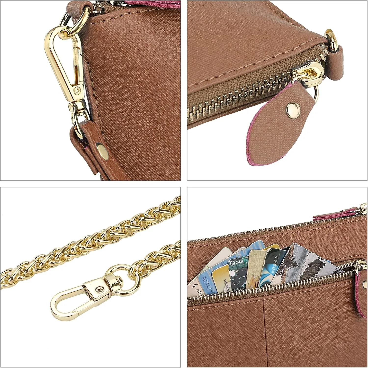 Uromee Wristlet Wallet Clutch Purses for Women Genuine Leather Crossbody Bag Handbag with Detachable Shoulder Chain