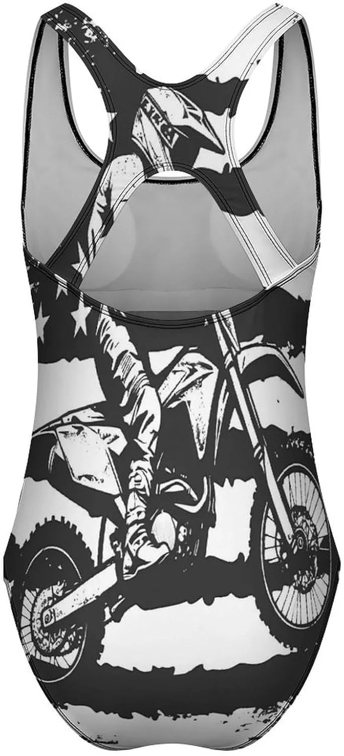 U.S.A Flag Motocross Rider Dirt Bike One Piece Bathing Suit for Women Sexy Beach Swimsuit
