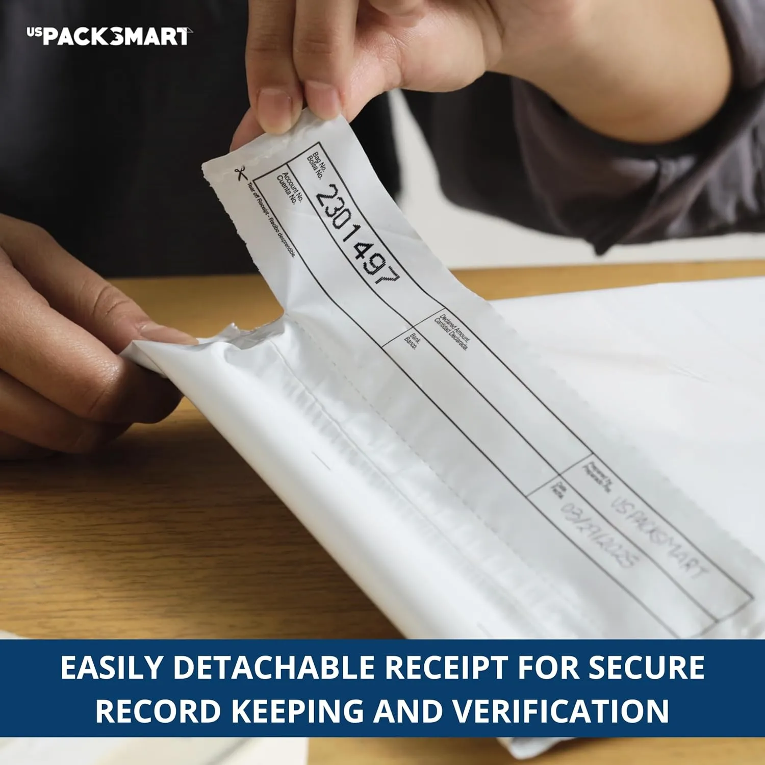 USPACKSMART Opaque Plastic Deposit Bags 9"x12" | Secure Bank Deposits, Cash Handling or Safe Currency Transportation | Sequential Barcodes | Tamper-Evident | Tear-Off Receipt for Security | 100-Pack