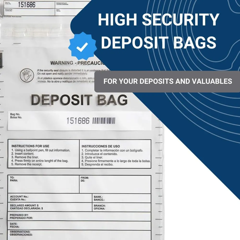 USPACKSMART Opaque Plastic Deposit Bags 9"x12" | Secure Bank Deposits, Cash Handling or Safe Currency Transportation | Sequential Barcodes | Tamper-Evident | Tear-Off Receipt for Security | 100-Pack