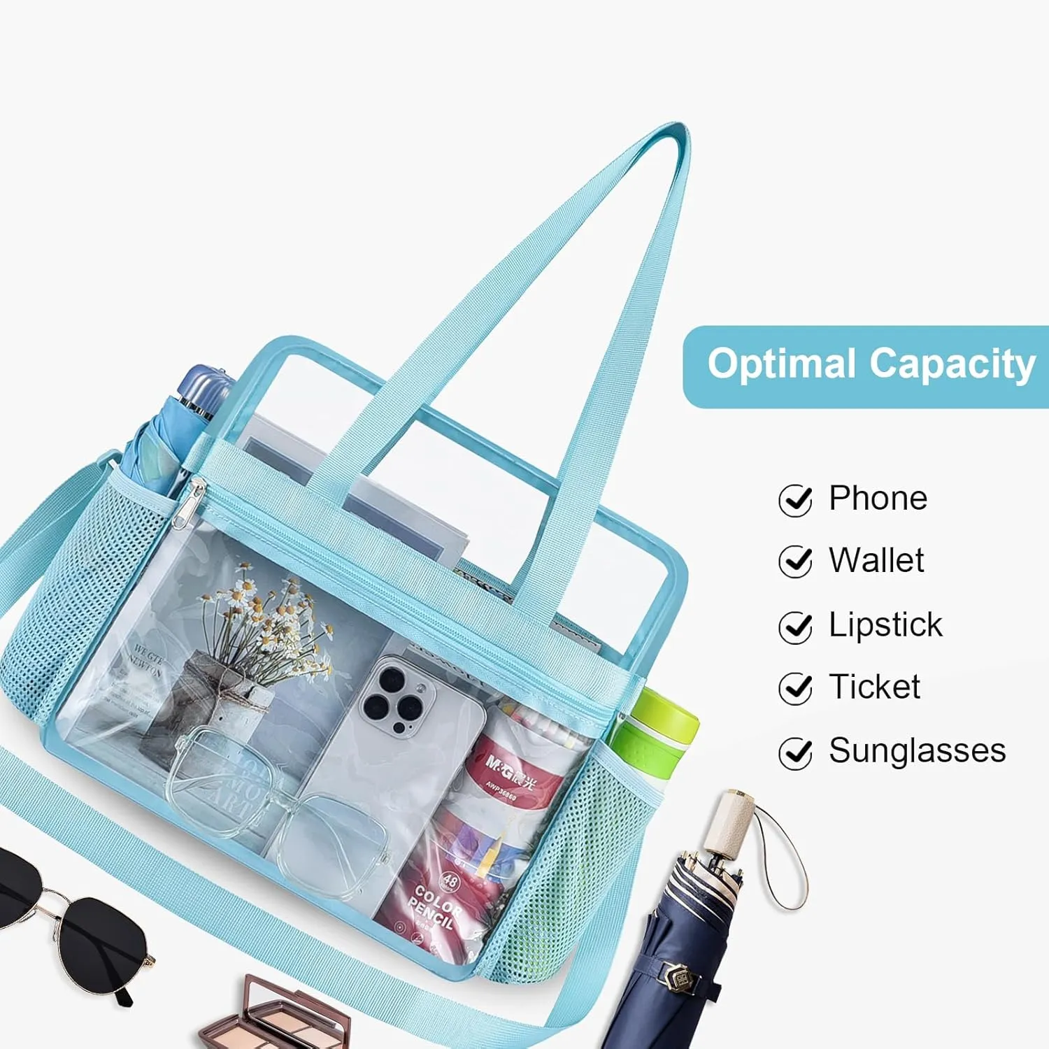 USPECLARE Clear Tote Stadium Approved, Security Travel & Gym Clear Bag for Work Sports Games Concerts