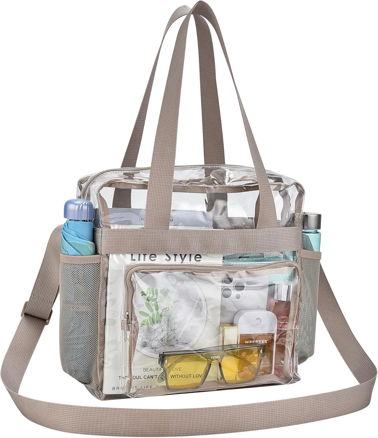 USPECLARE Clear Tote Stadium Approved, Security Travel & Gym Clear Bag for Work Sports Games Concerts