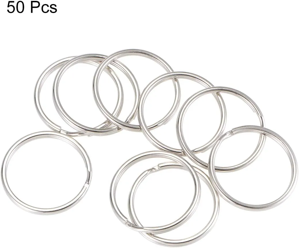 uxcell Split Key Ring 30mm Open Jump Connector for Lanyard Zipper Handbag, Nickel Plated Iron, Pack of 50