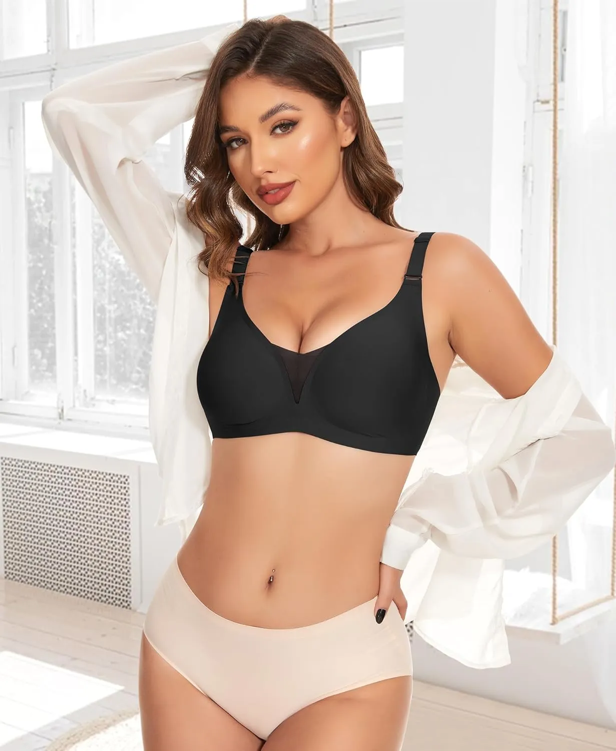 V Neck Bras for Women No Underwire Comfort Wireless Seamless Bra Comfortable Tshirt Bralettes with Support