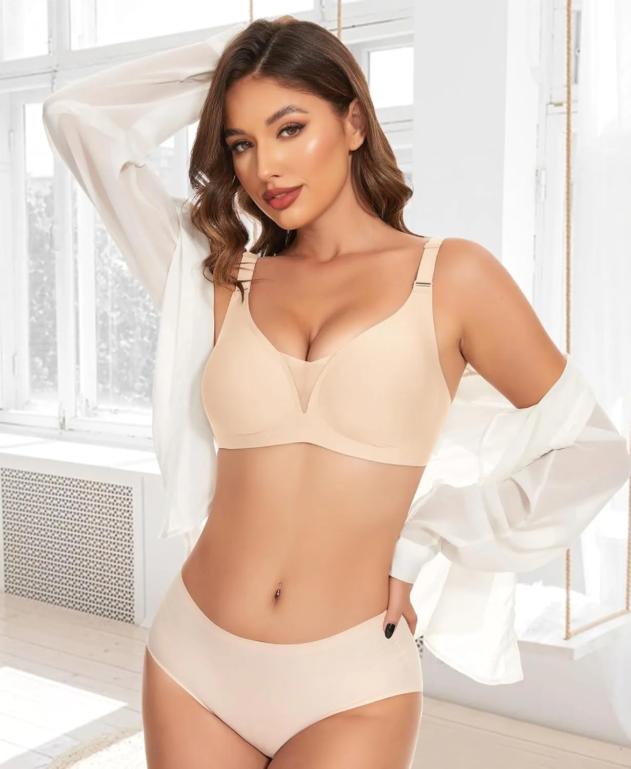 V Neck Bras for Women No Underwire Comfort Wireless Seamless Bra Comfortable Tshirt Bralettes with Support