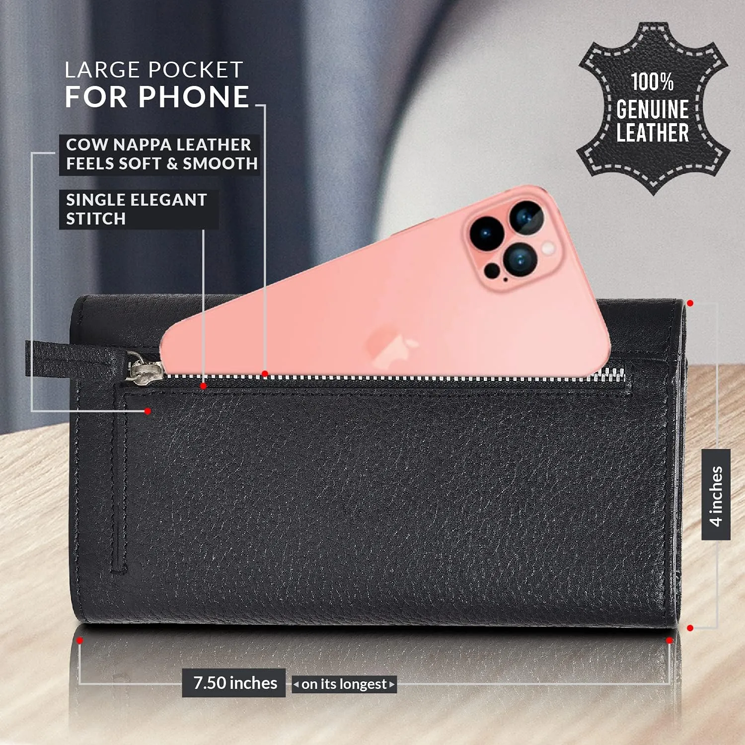 VALENCHI Wallet For Women - Small Leather Women's Wallet - Ladies Hand Clutch Purse - Travel - Credit Card Holder