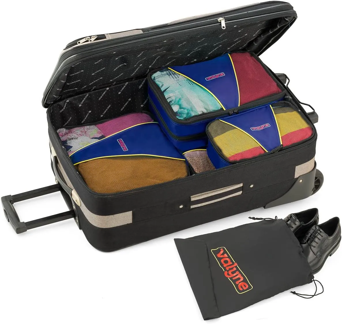 Valyne Packing Cubes 4-pcs Set, Luggage Travel Organizer Bags with a Free Laundry/shoe Bag