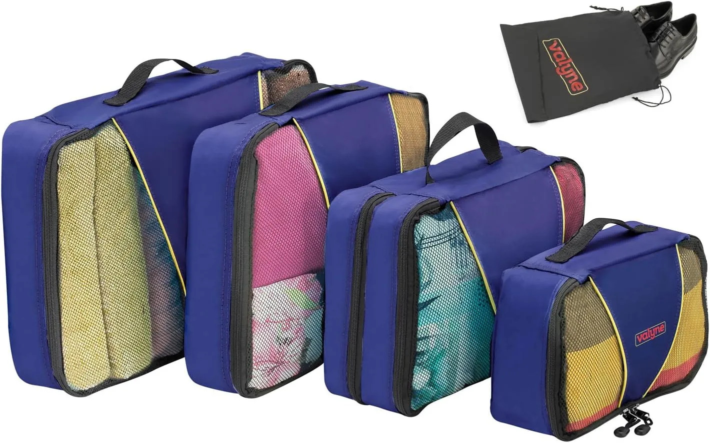 Valyne Packing Cubes 4-pcs Set, Luggage Travel Organizer Bags with a Free Laundry/shoe Bag