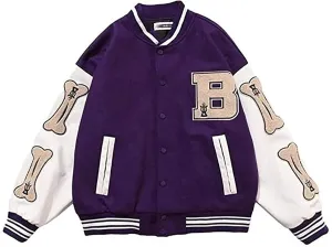 Varsity College Jacket for Men, Baseball Jackets, Hip Hop Jackets, Furry Bone Color Block Streetwear