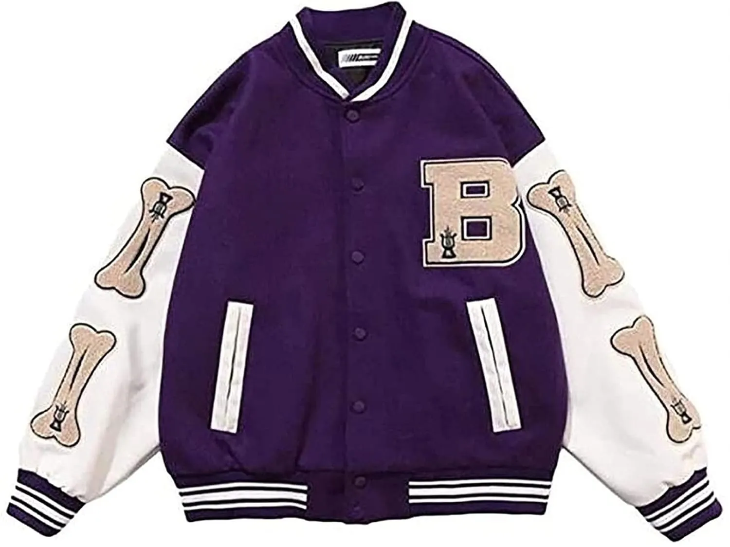 Varsity College Jacket for Men, Baseball Jackets, Hip Hop Jackets, Furry Bone Color Block Streetwear