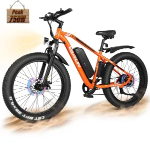 VARUN E Bikes for Men - Peak 750W Ebikes for Adults - Fat Tire Electric Bike Up to 25MPH 60  Miles with 48V 13AH Removable Battery - 26" Electric Mountain Bike Features 7-Speed, Lockable Suspension
