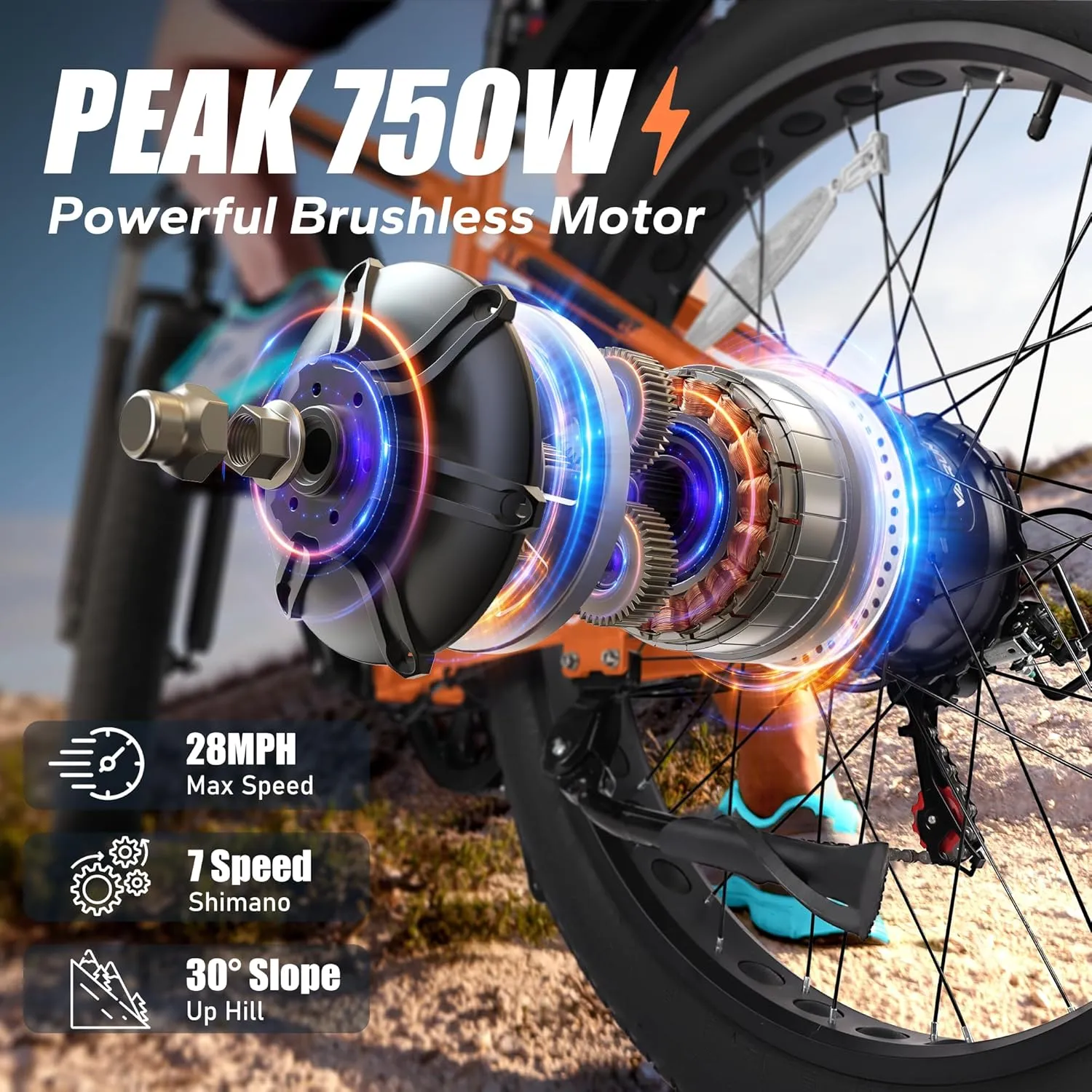 VARUN E Bikes for Men - Peak 750W Ebikes for Adults - Fat Tire Electric Bike Up to 25MPH 60  Miles with 48V 13AH Removable Battery - 26" Electric Mountain Bike Features 7-Speed, Lockable Suspension