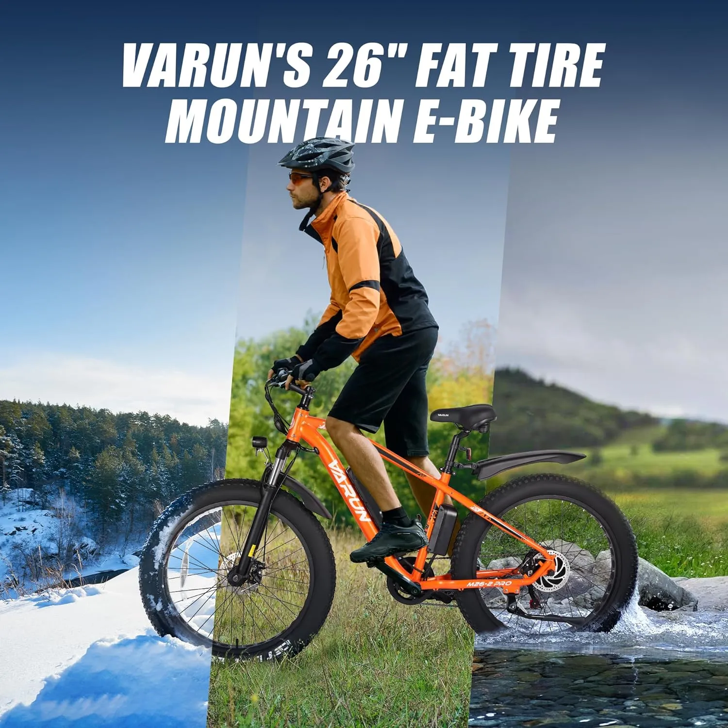 VARUN E Bikes for Men - Peak 750W Ebikes for Adults - Fat Tire Electric Bike Up to 25MPH 60  Miles with 48V 13AH Removable Battery - 26" Electric Mountain Bike Features 7-Speed, Lockable Suspension