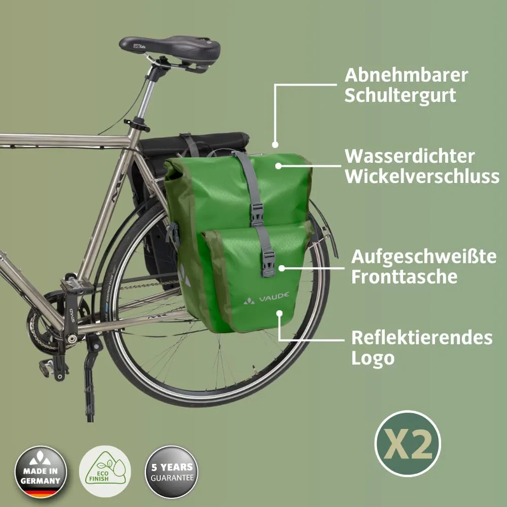 VAUDE Aqua Plus - Rear Pannier Bike Bag - Set of 2 - PVC-Free Tarpaulin Bike Panniers - Waterproof Pannier Bags with Front Pocket and 51 Litre Total Storage Volume