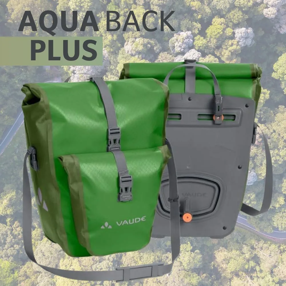 VAUDE Aqua Plus - Rear Pannier Bike Bag - Set of 2 - PVC-Free Tarpaulin Bike Panniers - Waterproof Pannier Bags with Front Pocket and 51 Litre Total Storage Volume