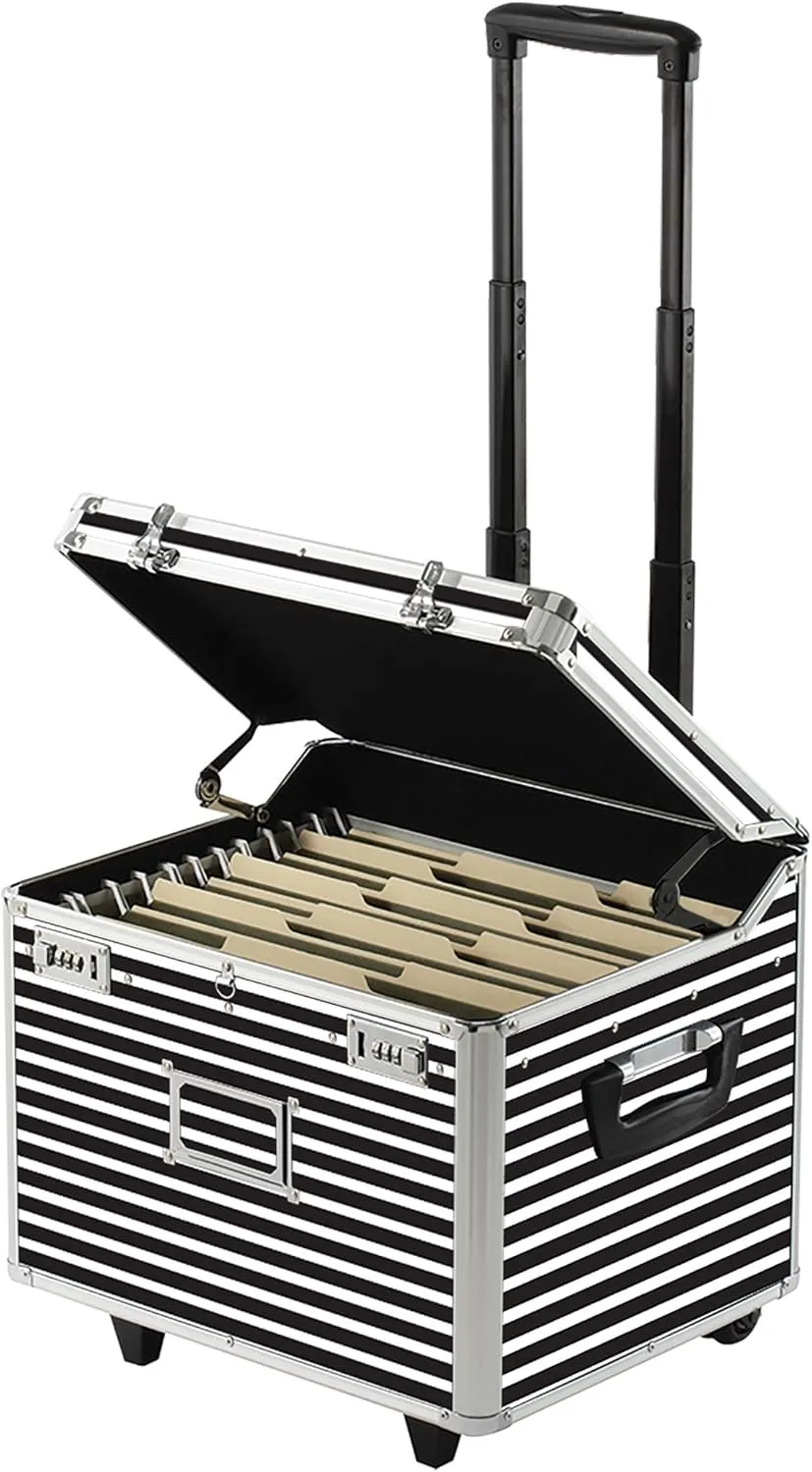 Vaultz VZ00685 Locking Mobile Rolling File Storage Chest, Letter/Legal Wheelie Case, Black/White Stripes