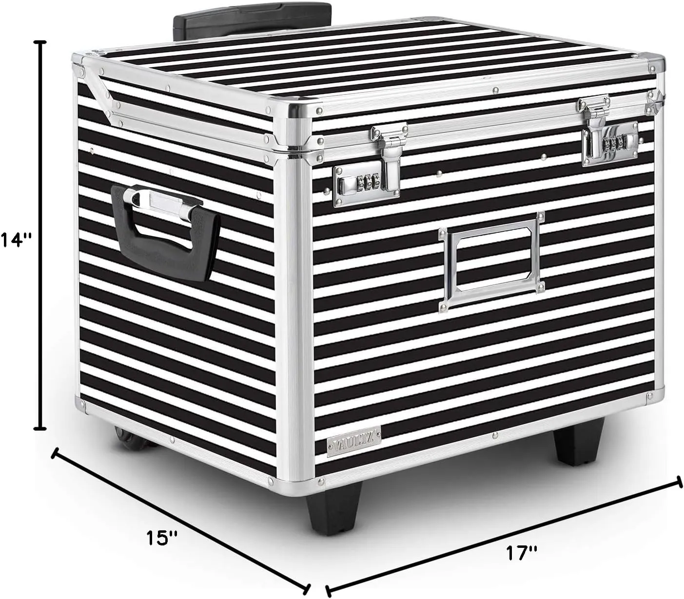 Vaultz VZ00685 Locking Mobile Rolling File Storage Chest, Letter/Legal Wheelie Case, Black/White Stripes