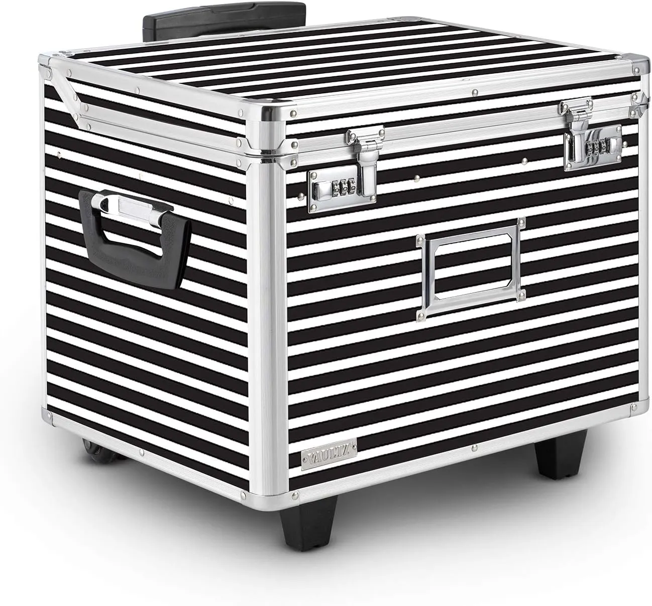 Vaultz VZ00685 Locking Mobile Rolling File Storage Chest, Letter/Legal Wheelie Case, Black/White Stripes