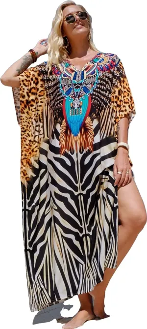 Venasha Womens Caftan Plus Size Kaftans Casual V Neck Caftans Long Soft Beach Maxi Dress for Summer