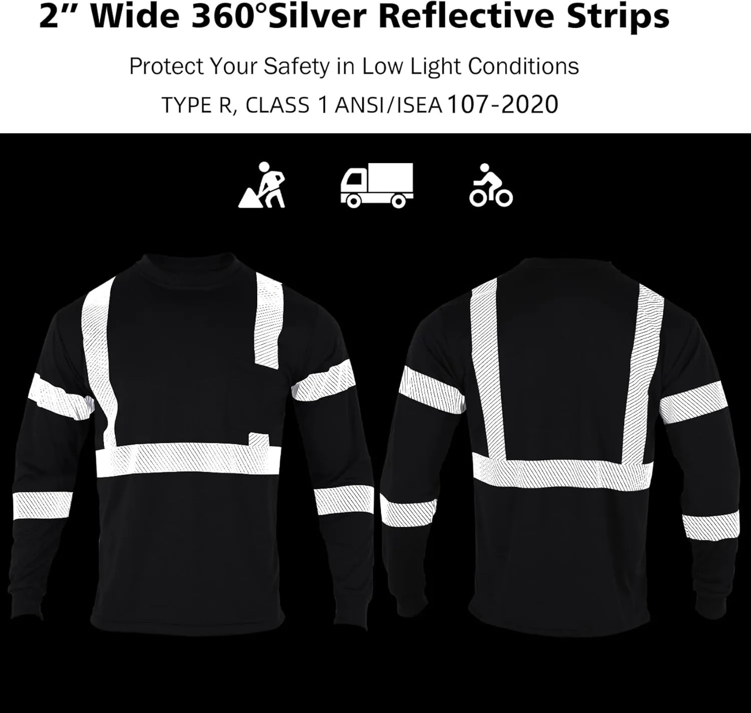 VENDACE Safety Reflective High Visibility Long Sleeve Shirts ANSI Class 3 Hi Vis Construction Work T Shirts for Men