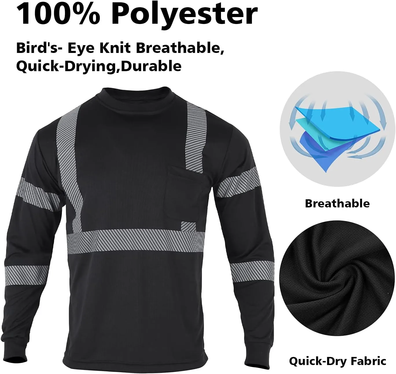 VENDACE Safety Reflective High Visibility Long Sleeve Shirts ANSI Class 3 Hi Vis Construction Work T Shirts for Men