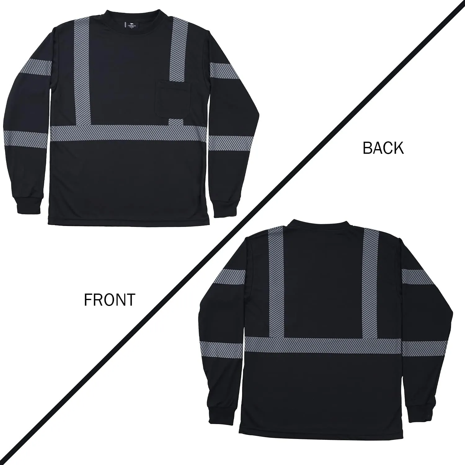 VENDACE Safety Reflective High Visibility Long Sleeve Shirts ANSI Class 3 Hi Vis Construction Work T Shirts for Men