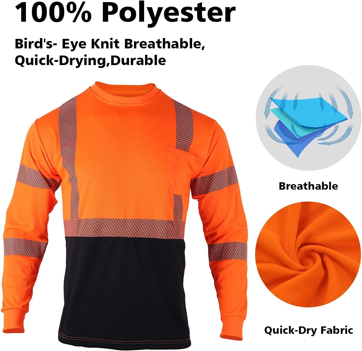 VENDACE Safety Reflective High Visibility Long Sleeve Shirts ANSI Class 3 Hi Vis Construction Work T Shirts for Men