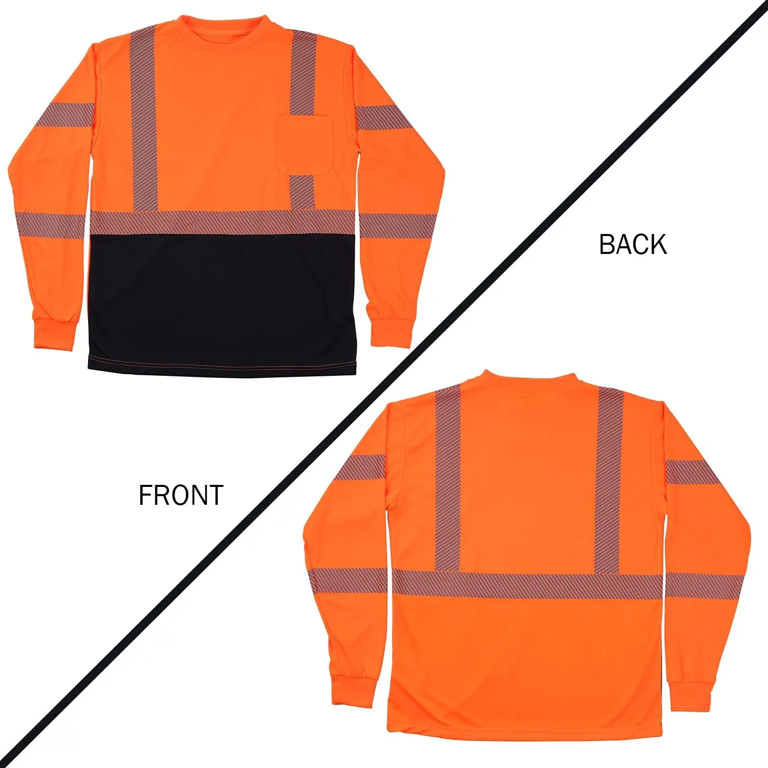 VENDACE Safety Reflective High Visibility Long Sleeve Shirts ANSI Class 3 Hi Vis Construction Work T Shirts for Men