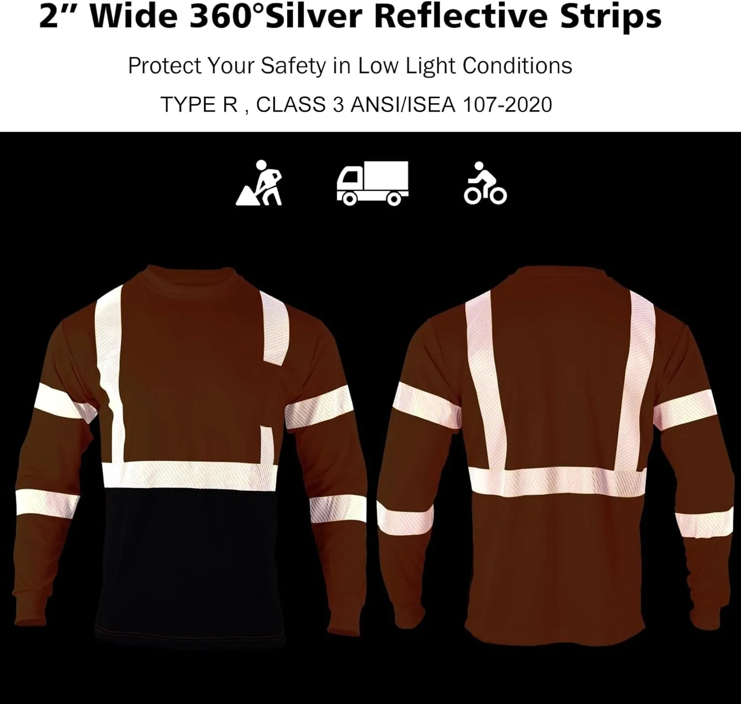 VENDACE Safety Reflective High Visibility Long Sleeve Shirts ANSI Class 3 Hi Vis Construction Work T Shirts for Men