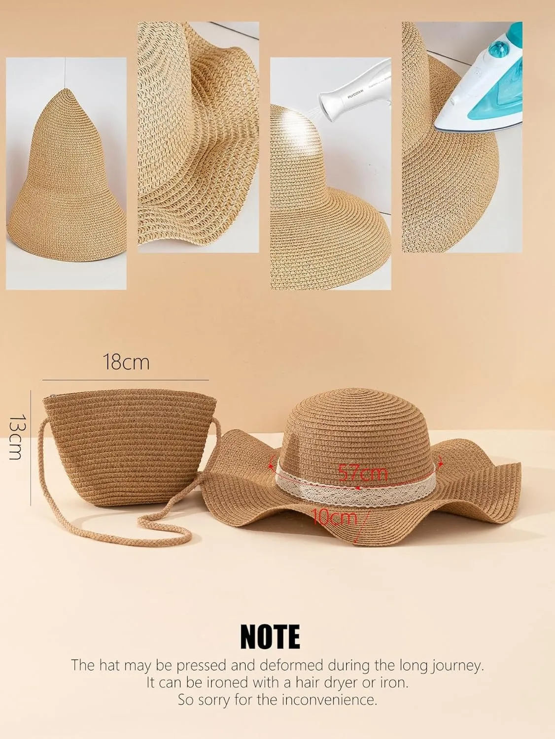 Verdusa Women's Bow Wide Brim Straw Sun Hat and Crossbody Straw Bag Set