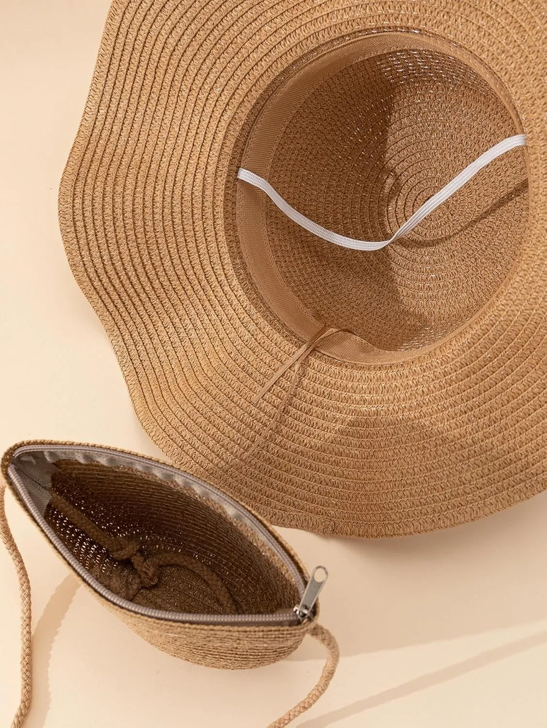 Verdusa Women's Bow Wide Brim Straw Sun Hat and Crossbody Straw Bag Set