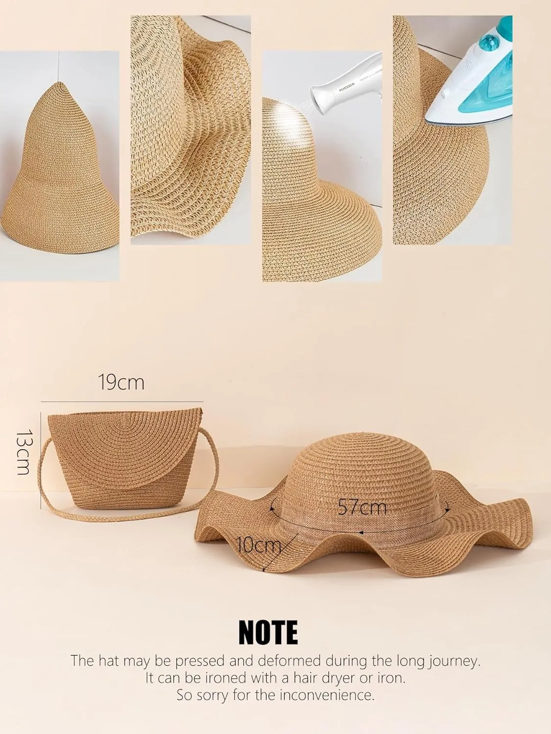 Verdusa Women's Bow Wide Brim Straw Sun Hat and Crossbody Straw Bag Set