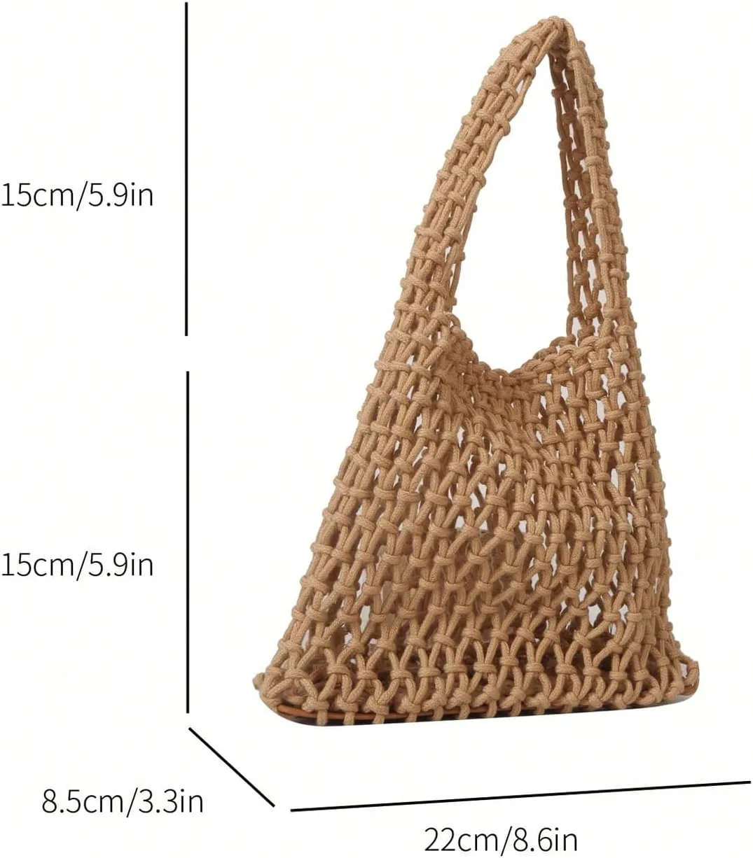 Verdusa Women's Crochet Top Handle Satchel Handbags Hollow Out Beach Clutch Purses