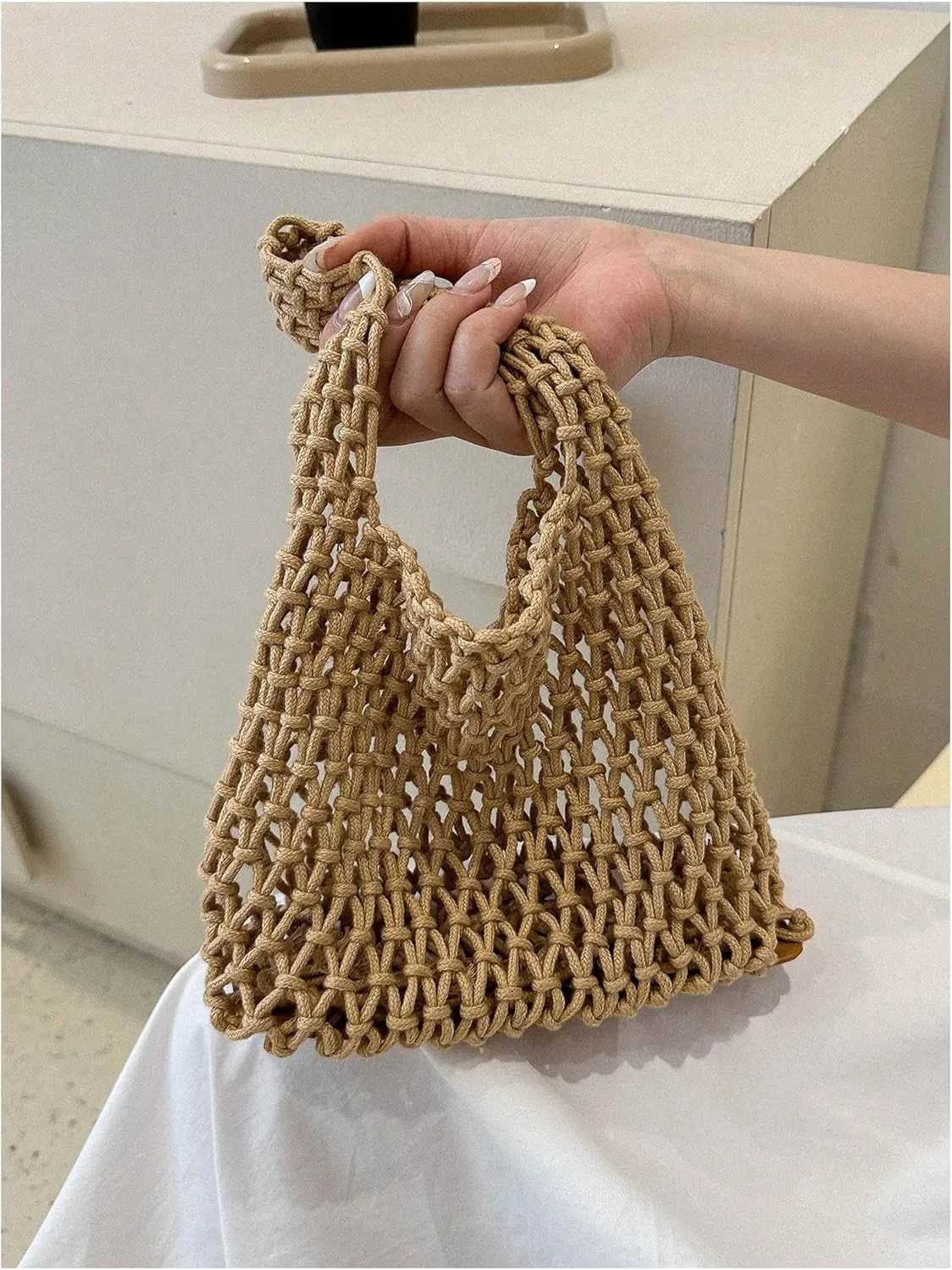 Verdusa Women's Crochet Top Handle Satchel Handbags Hollow Out Beach Clutch Purses